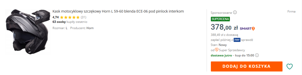 Example of an optimized Allegro auction title for a motorcycle helmet